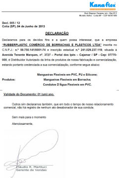 Declaração de fornecimento de produtos Kanaflex